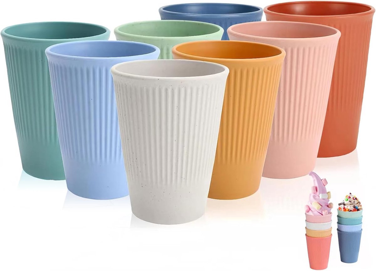 JeiibrZui Kunststof Drinkbekers - 325ml - 8 Stuks Kleurrijke Tumblers - BPA-Vrij en Vaatwasserbestendig - Voor Water Sap en Cocktails - Ideaal voor Camping Reizen en Thuisgebruik - Meerkleurig