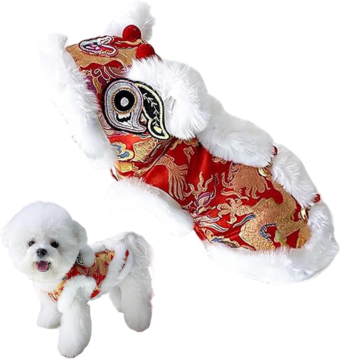 Hond en kat kostuum voor het Chinese Lente Festival, warme winterjas voor kleine en middelgrote honden, schattige hoodie voor huisdieren, perfect voor nieuwjaar en feesten