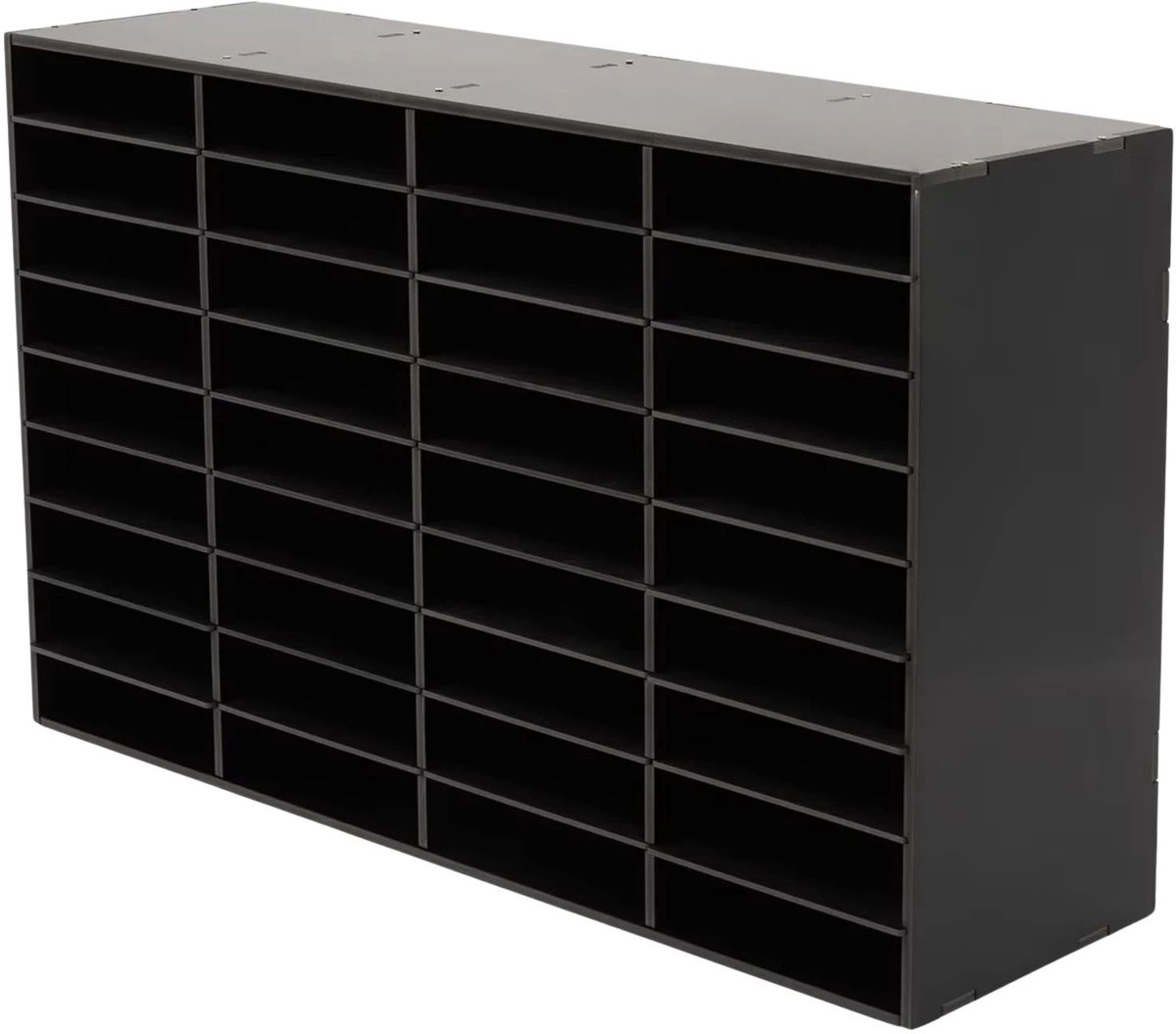 Happiq Literatuurorganizer – Voor het sorteren van papier, post en documenten in kantoor of klaslokaal – 36 compartimenten met verwijderbare planken voor flexibel gebruik – 35,0 × 30,0 × 40,0 cm – zwart en grijs – kunststof