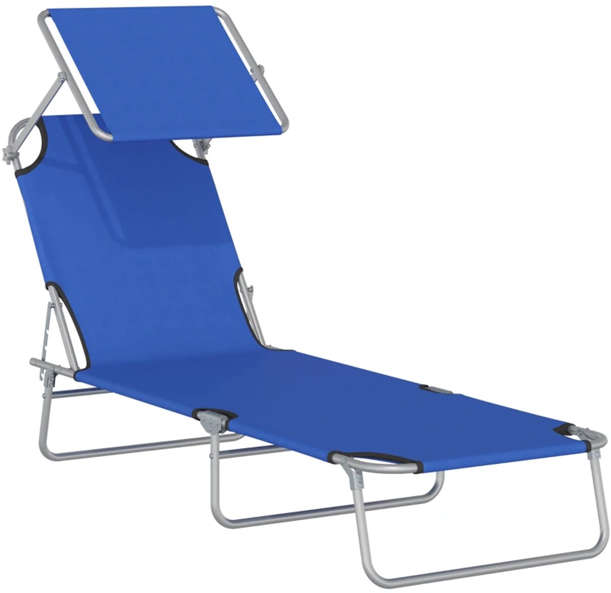 Ligbed met Zonnescherm - Opvouwbaar - Ligstoel met 4-Voudig Verstelbare Rugleuning - Tuinstoel - Wellnessstoel - Strandstoel - Campingligstoel - tot 120 kg - Zonnebed - Relaxstoel voor Tuin, Terras, Zwembad & Balkon - Blauw