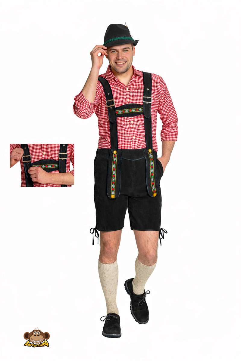 Partychimp Voordelige korte Lederhose Man Johann met verstelbare bretels Oktoberfest Heren Lederhosen Man Carnavalskleding Heren Carnaval - Polyester - Zwart - Maat L