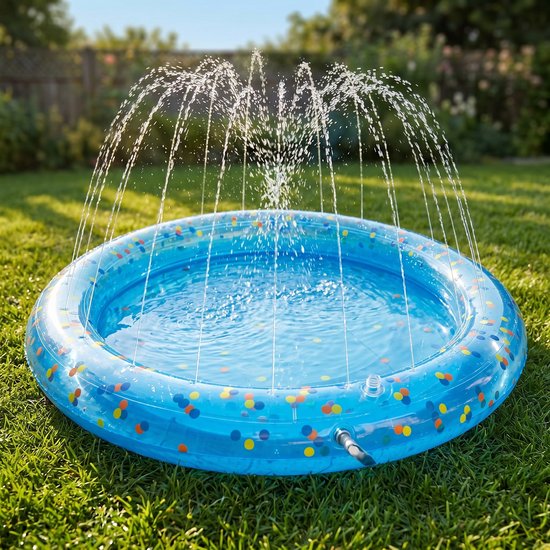 Cheqo® Babyzwembad - Kinderzwembad - Opblaasbaar Zwembad met Sproeifunctie en Sproeier voor Peuter - Buitenspeelgoed - Waterspeelgoed - Zwembadje - Peuterbad - Tuinbadje - Zomerspeelgoed - Kinderbadje - Waterpret - Speelzwembad - Opblaasbadje