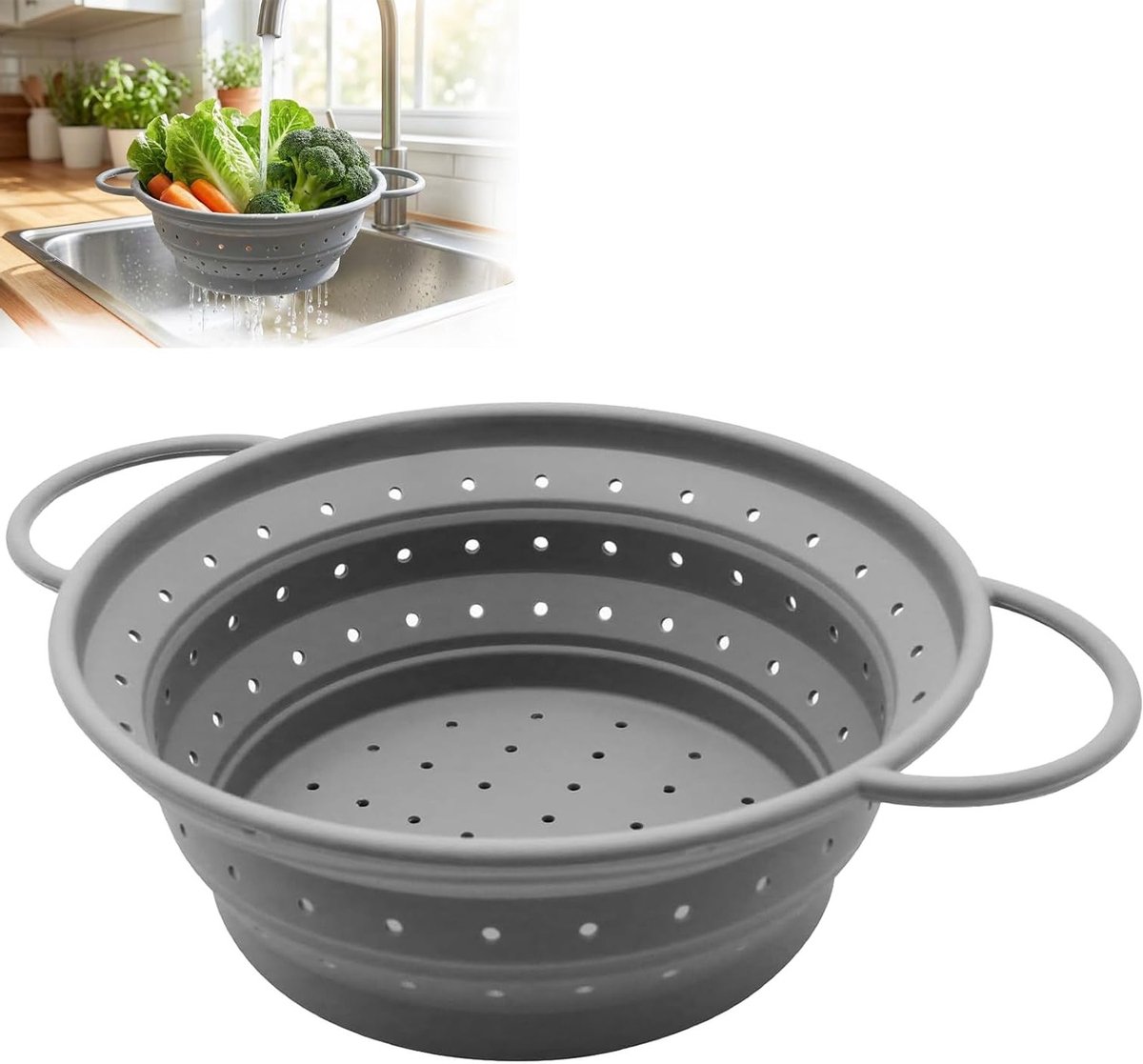 Vouwbare Siliconen Zeef van 26 cm voor Pasta, Fruit en Groenten - Ruimtebesparend en Vaatwasmachinebestendig