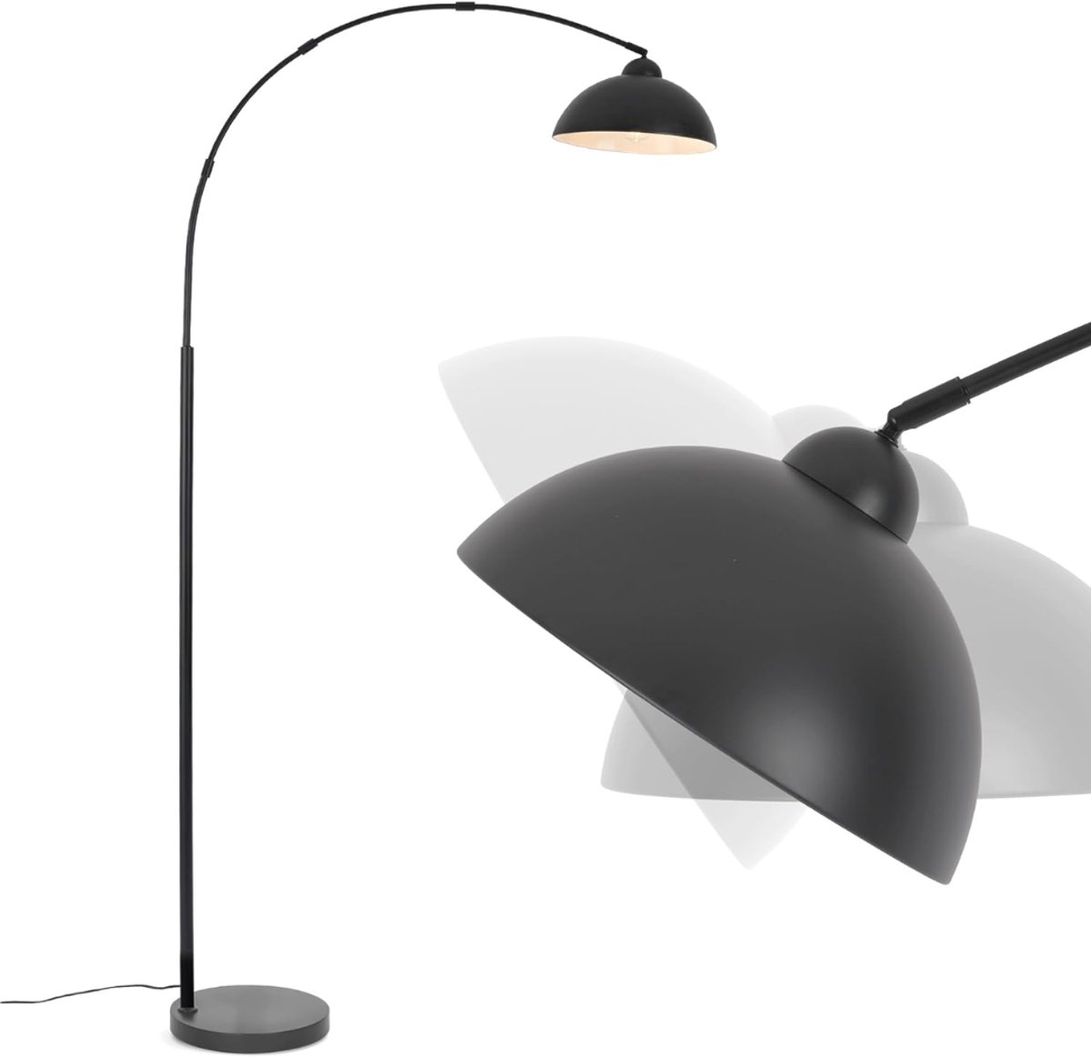KAD® Booglamp - Staande Vloerlamp - Dimbaar - Inclusief Lampenkap - Modern Design - Zwart - 30cm x 30cm x 204cm