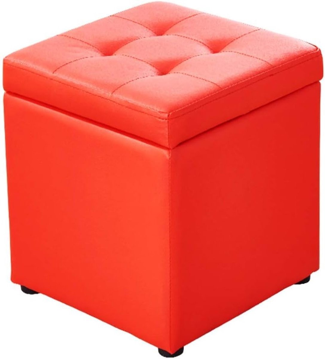 Stijlvolle Rode Faux Lederen Opbergkruk en Poef voor Zitting en Speelgoedopslag 30x30x35cm