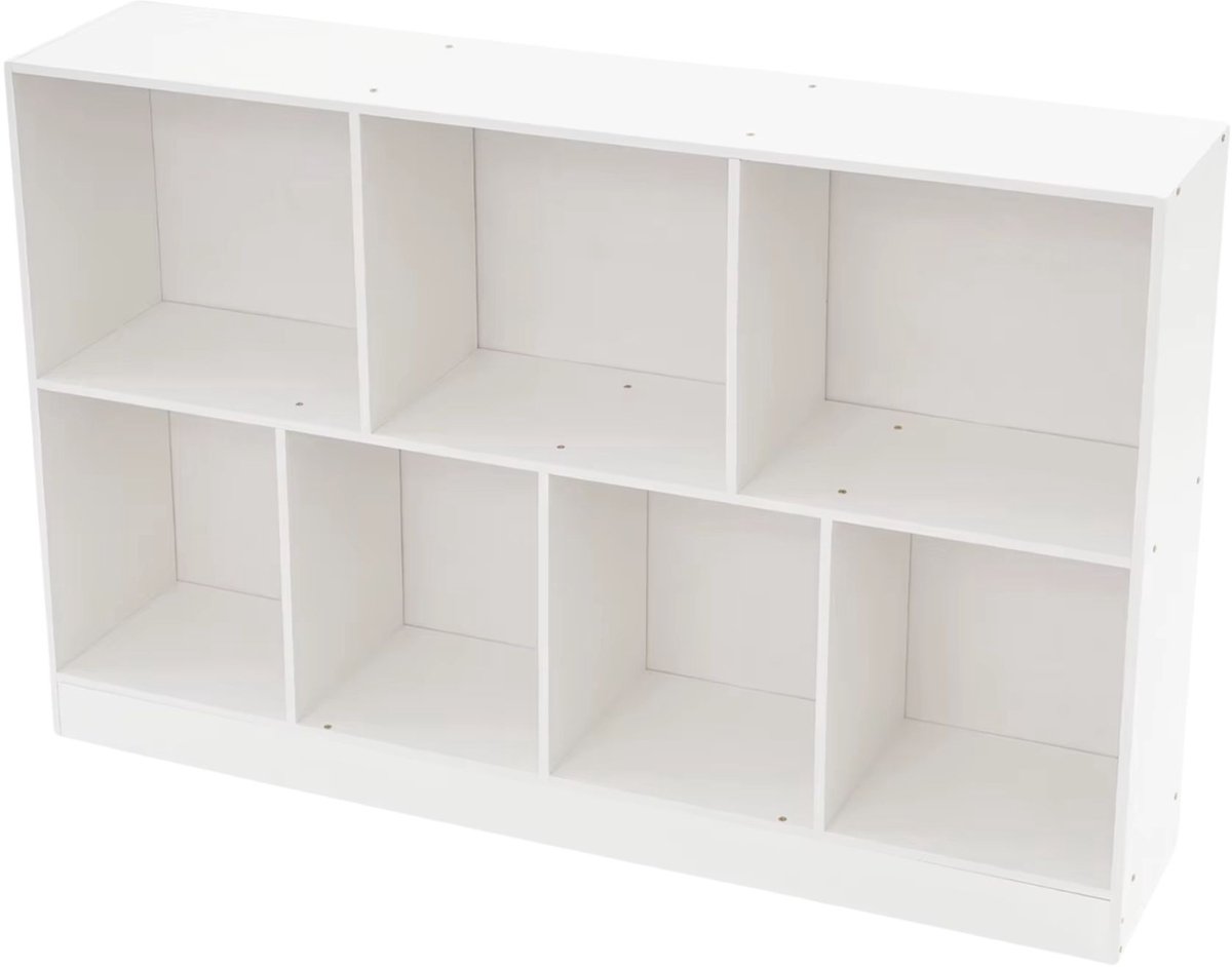Happiq Boekenplank – Voor het opbergen en presenteren van boeken en decoraties in woonkamer, slaapkamer of thuiskantoor – open displayplank met 7 vakken – 120,0 × 24,0 × 80,0 cm – warmwit en beige – hout Wood