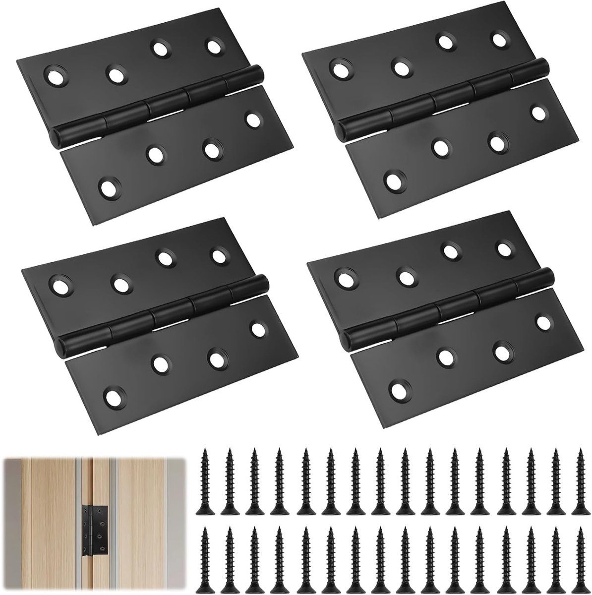 Scharnieren 100 mm x 70 mm - zwart roestvrij staal - voor zware belasting - ideaal voor deuren en ramen - SnelShoppen