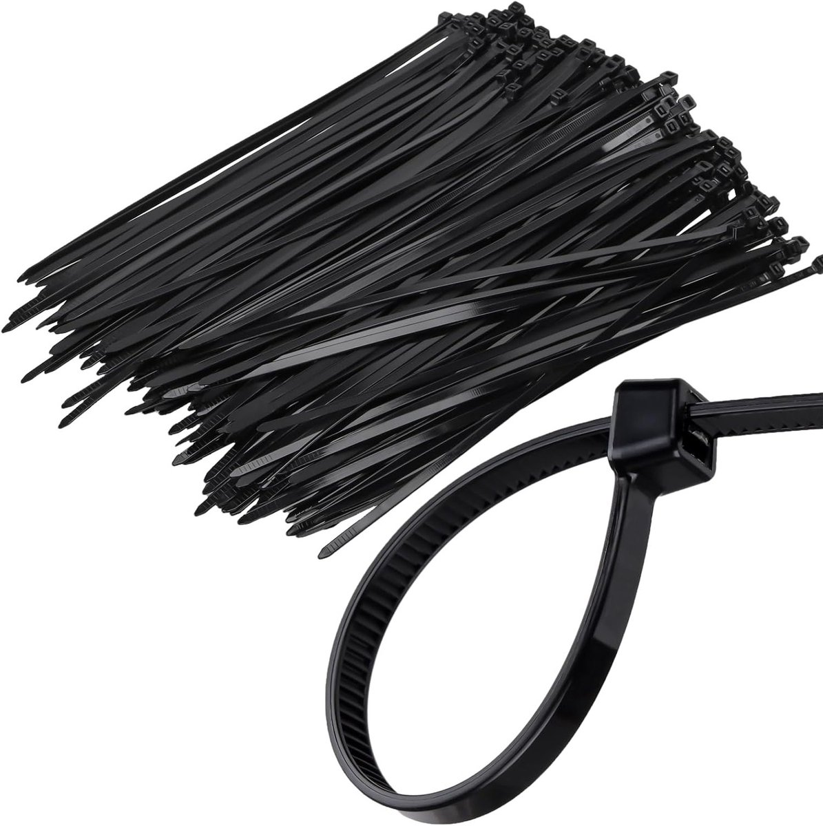 1000 Stuks Zwarte Kabelbinders 300mm x 4.8mm - Sterke Nylon Zipper Ties voor Kabelbeheer, Thuis en Kantoor, Zelfvergrendelend met 50lbs Treksterkte