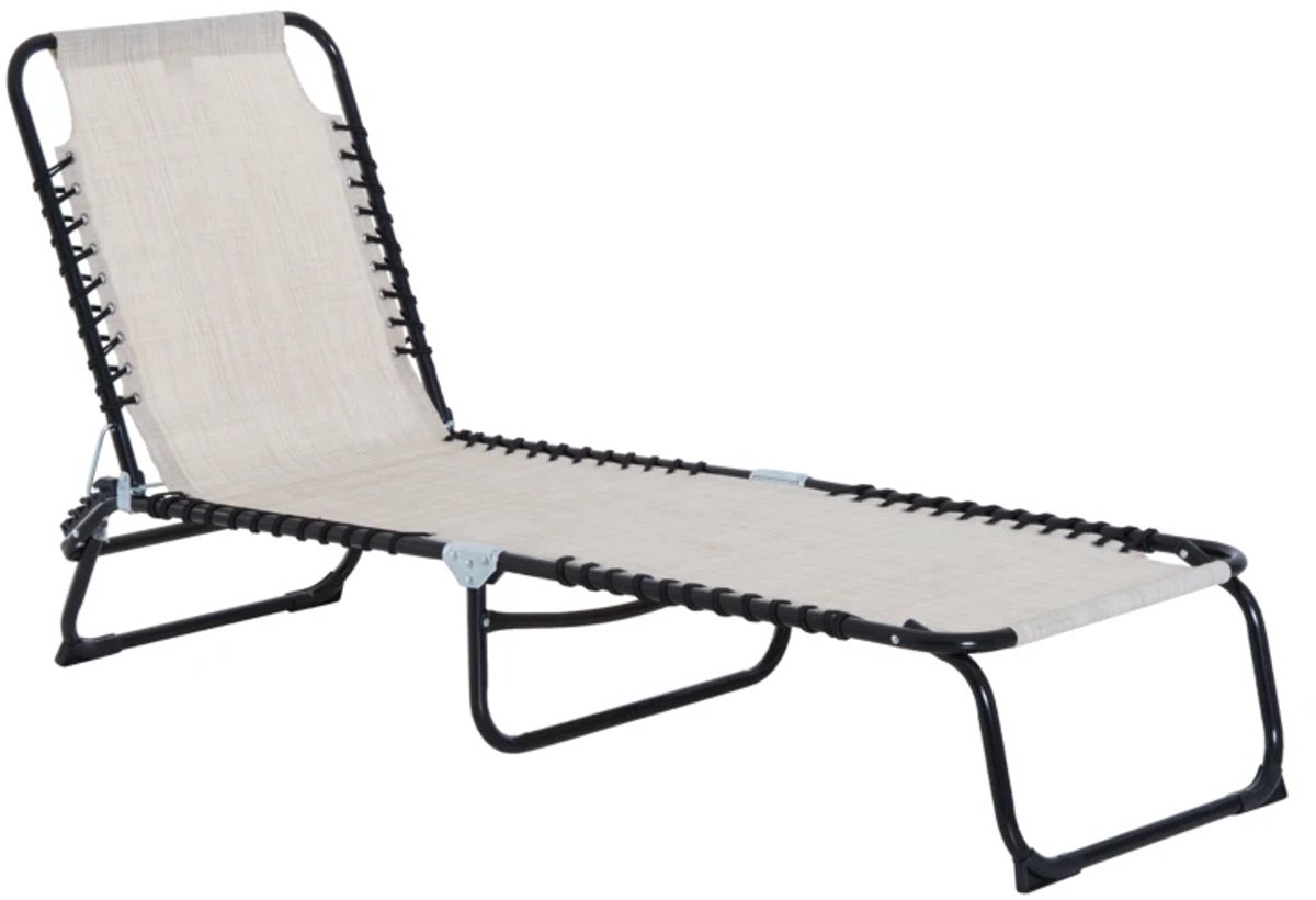 Opklapbare Ligbed - Ligstoel met 4-standen Verstelbare Rugleuning - Tuinstoel - Strandstoel - Campingligstoel - tot 120 kg - Zonnebed - Relaxstoel voor Tuin, Terras, Zwembad & Balkon - Crèmewit