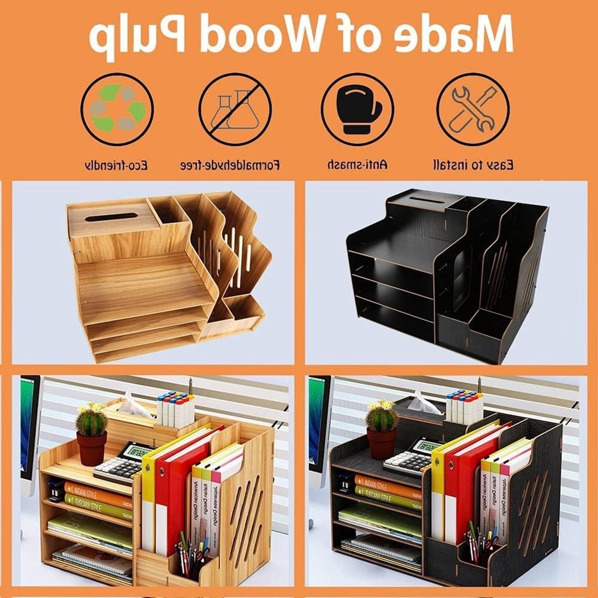 Houten Bureau Organizer met Lade, Ruimtebesparende Opbergdoos voor Kantoor, School en Thuis, Ideaal voor Kantoorbenodigdheden en Decoratie — cadeau in Wonen & Interieur - foto 6