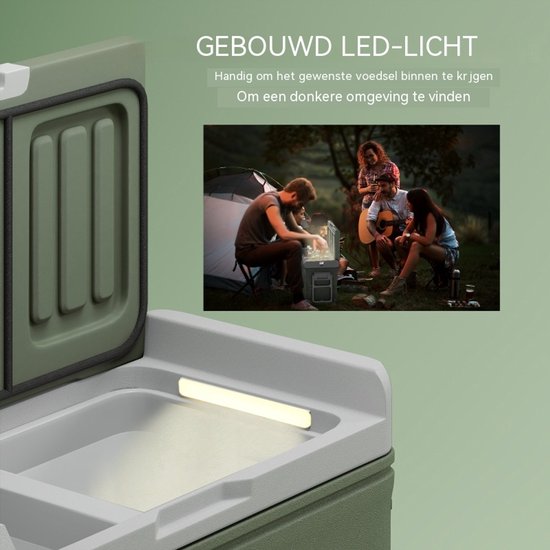 33L Compressor koelbox-Elektrische koelbox-Auto koelbox-Mini koelkast-Met wielen-Vriesfunctie-Stille werking-LED-Camping en boot-64,5cm-12V 230V-Groen — afbeelding 4