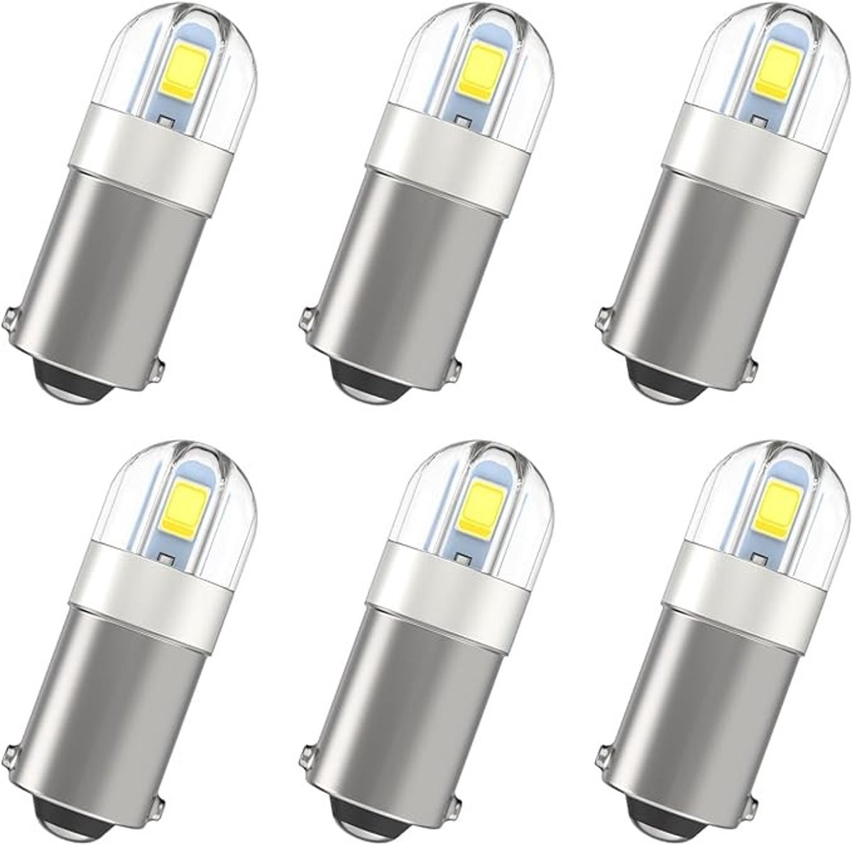 6 Stuks BA9S LED-lampen, T11 1891, 6000K Wit, Auto Interieur Verlichting