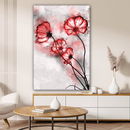 Peintures sur toile - Fleurs - Aquarelle - Rouge - 80x120 cm - Décoration murale
