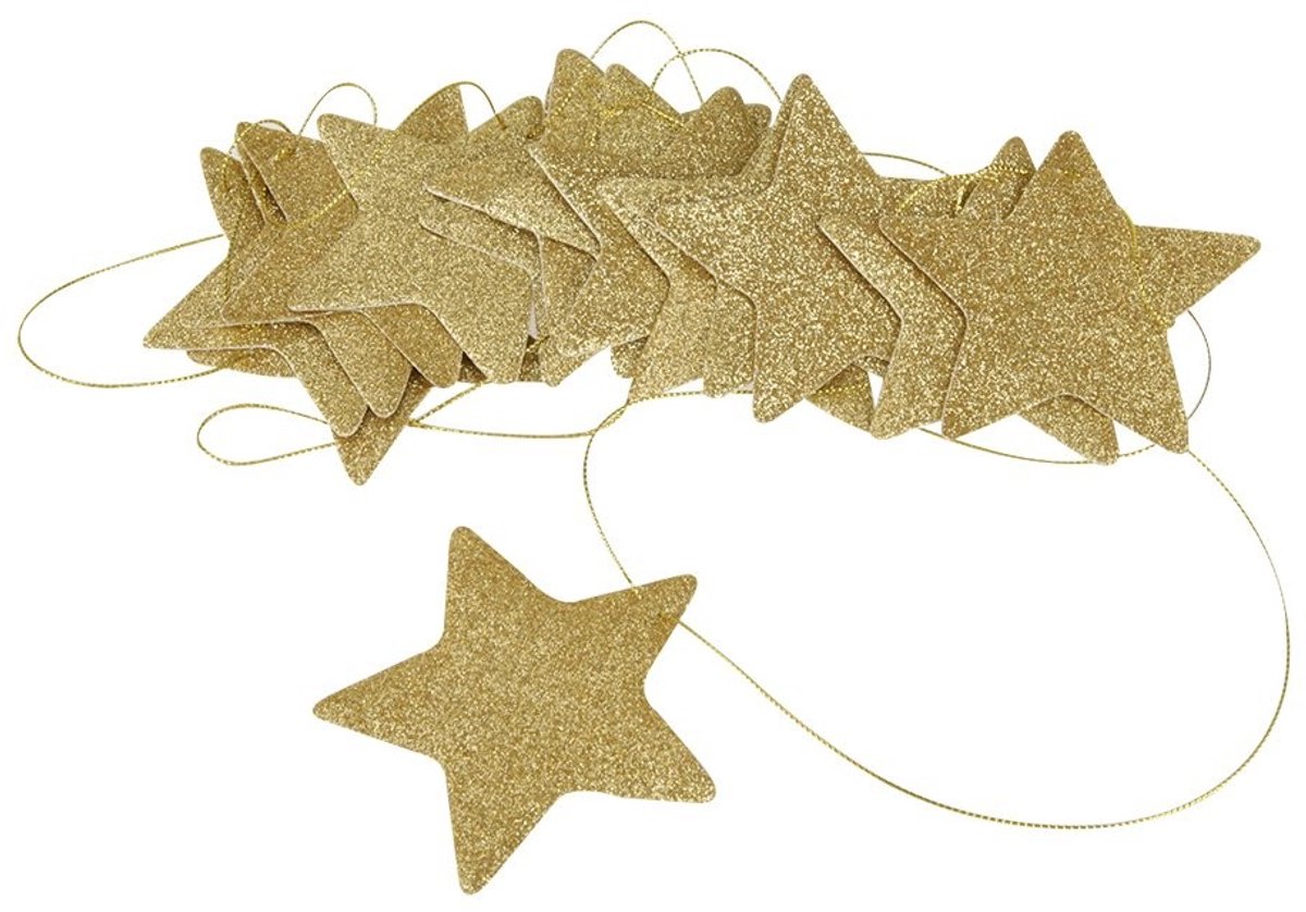 Dailygoods - Hangende Sterren Slinger Decoratie - Feestelijke Decoratie - Kunstleer - Zilver - Voor Kerst en Verjaardag - 15 Sterren