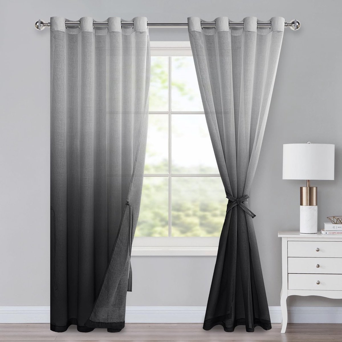 Dailygoods - Cosensi - Dailygoods - Dailygoody - Voile gordijnen - Ombre gordijnen set van 2 - Zwart - Lichte textuur - Decoratieve gordijnen - Geschikt voor slaapkamer en woonkamer
