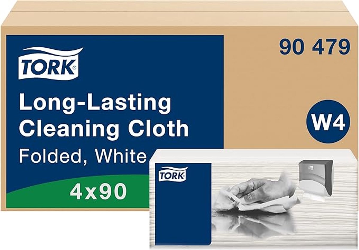360st Tork 90479 W4 Long-Lasting gevouwen 4x90 reinigingsdoeken wit W4 poetspapier gevouwen 90479