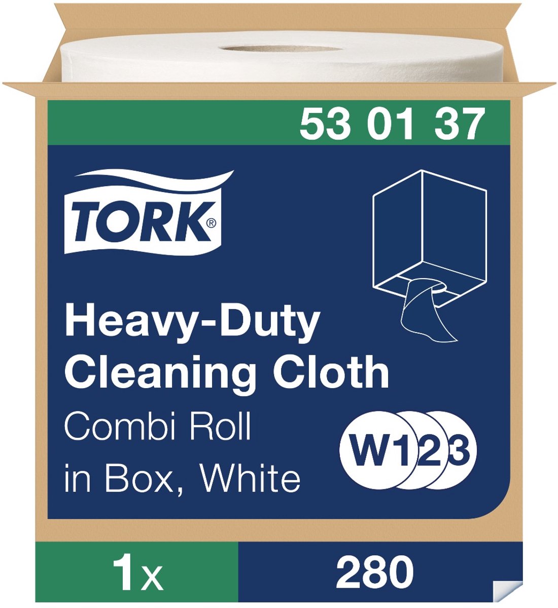 Tork Premium poetsdoek, wit non-woven, 530 Combi Roll, W1/W2/W3, 280 vel/rol (530137)