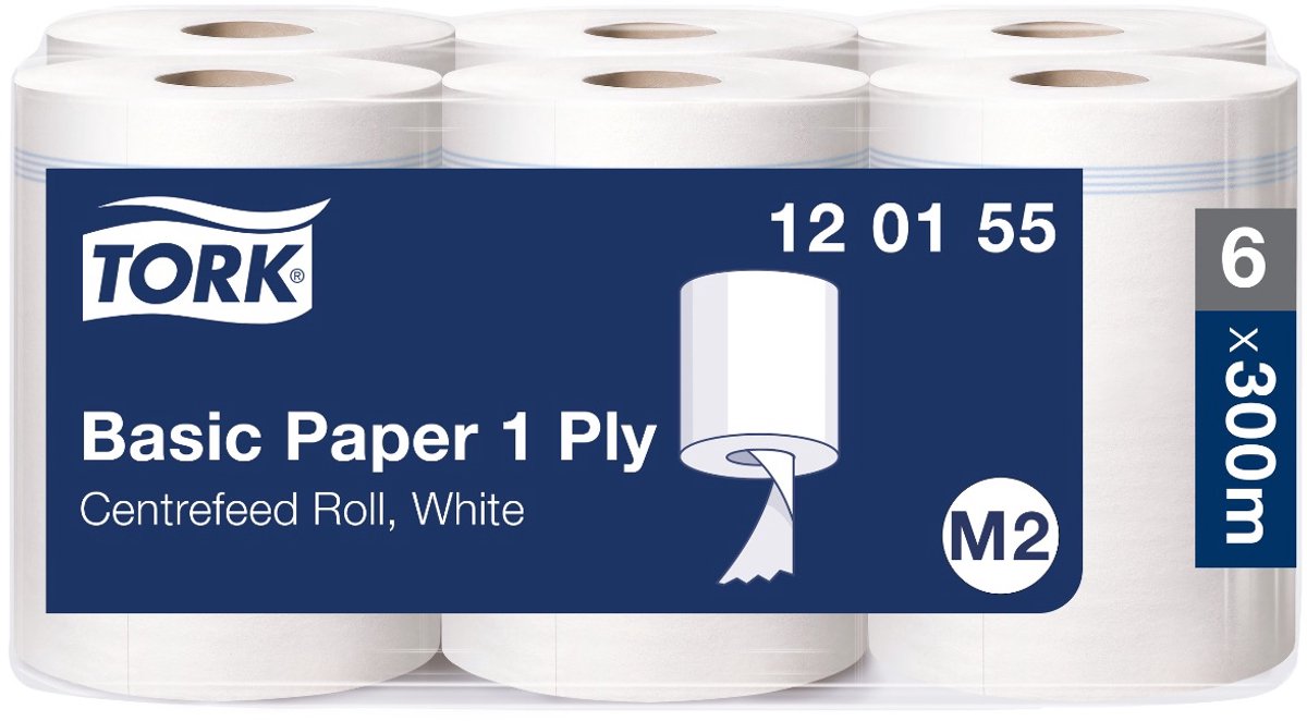 Bol.com Tork 120155 M2 6st poetsrollen Universal 310 M-rol 1-lgs wit 300 mtr x 20 cm pak à 6 rol (120155) aanbieding