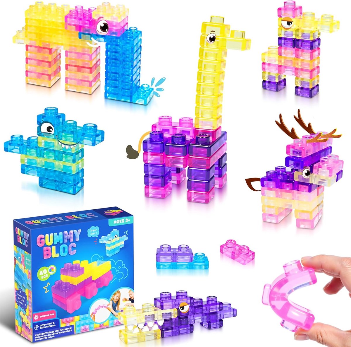 Namajunas - 40 zachte bouwblokken voor peuters - Stapelblokken - Baby speelgoed blokken - Sensorisch speelgoed - Montessori speelgoed - Samendrukbaar & Rekbaar bouwsets - Blokpuzzelspel - Fidget toys volwassenen & kinderen - Niet geschikt voor LEGO