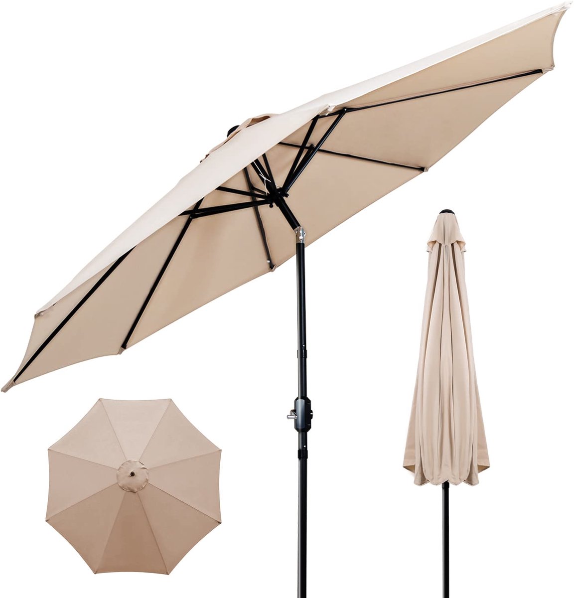 Puluomis - Ronde Parasol - Ø290 cm - Garden Stokparasol - 30° Kantelbaar - Waterdicht - UPF50+ - Beige