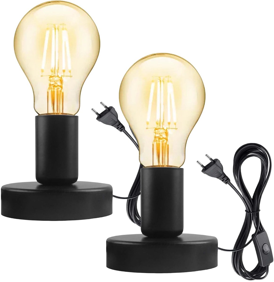 SnelShoppen - 2 Stuks Vintage Bureaulamp E27 Lamphouder met Kabelschakelaar, Industriële Tafellamp E27-Fitting voor Huisverlichting en Café Bar Decora