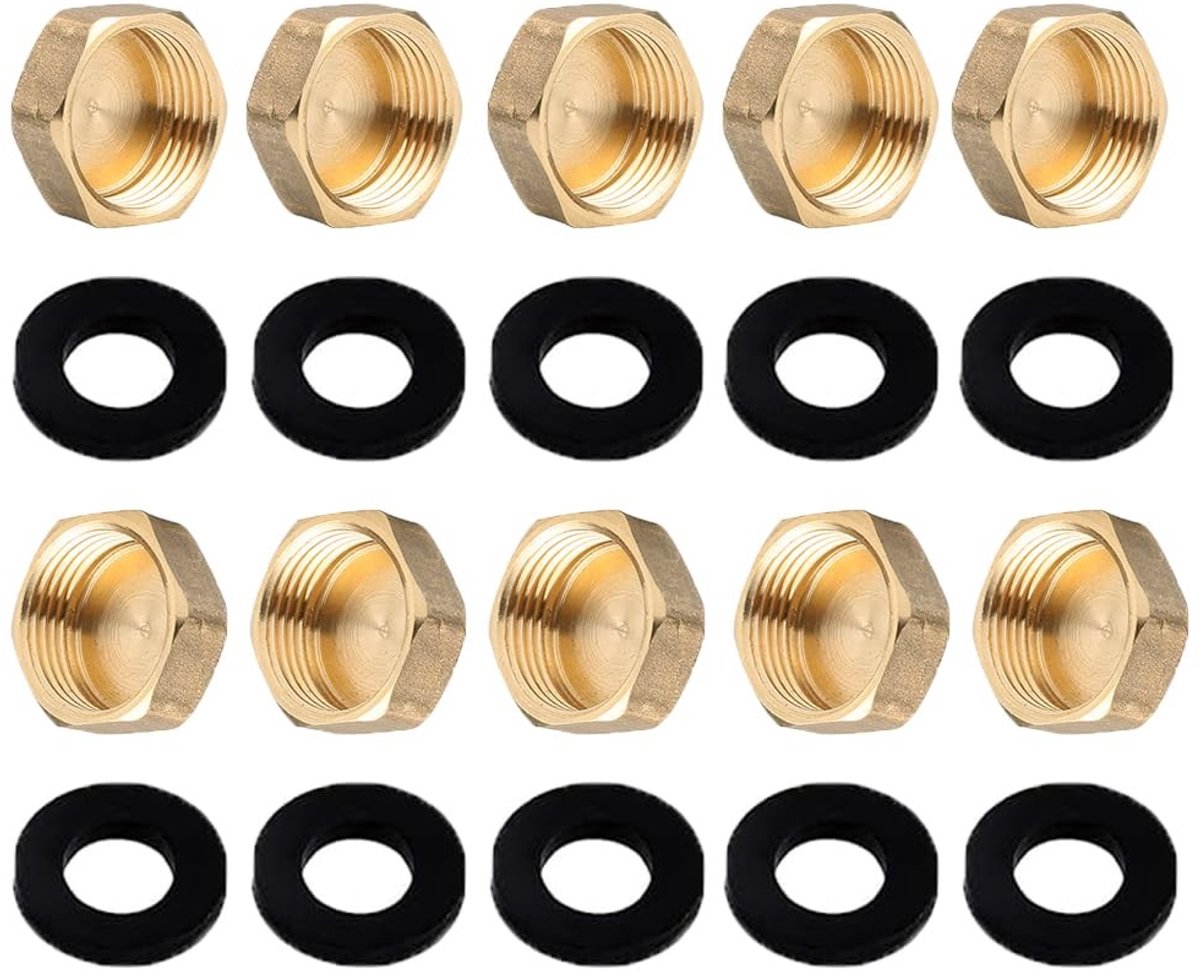 Dailygoods - Innovra - Dailygoods - Dailygoody - Messing doppen - 3/4 inch binnendraad - Blinde stop met uitloopbeveiliging - Goud - Afsluitdop voor waterleiding - Geschikt voor ver