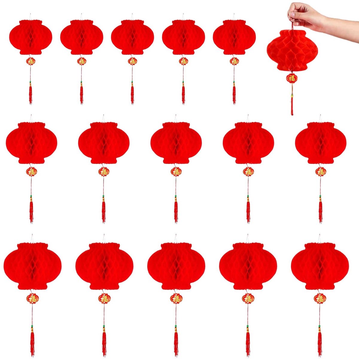 Dailygoods - Set van 15 Rode Chinese Lantaarns voor Feestelijke Decoratie