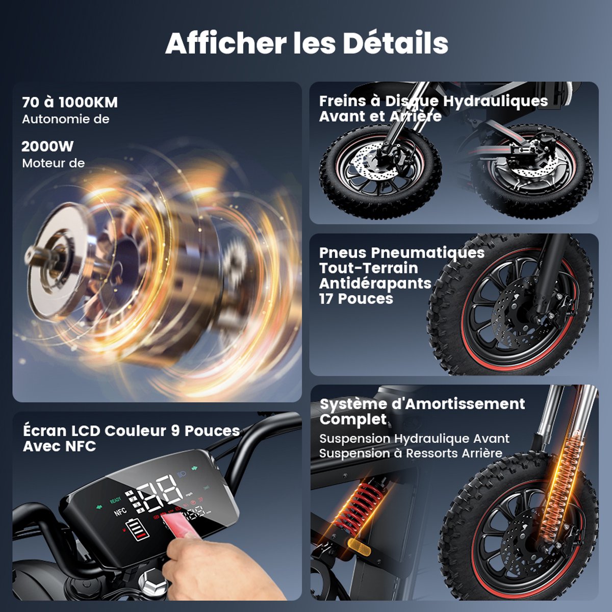 Elektrische Step iScooter DX5MAX Motor 2000W 17″ - 52V 20AH - Actieradius 100KM - 25km/u - 8 modellen voor alle terrein Met Tas en NFC – foto 7