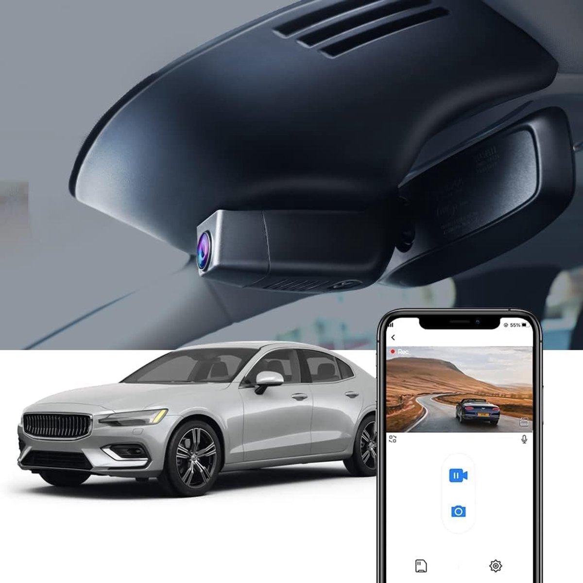 Dashcam voor Volvo S60 V60 2019-2022 - 4K UHD - OEM-stijl - WiFi App - G-sensor - 64GB