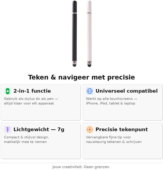 Touchpen Set Zwart en Wit - Stylus Pen voor Tablet en Smartphone - Universeel Geschikt voor iPad iPhone Samsung Android — afbeelding 5
