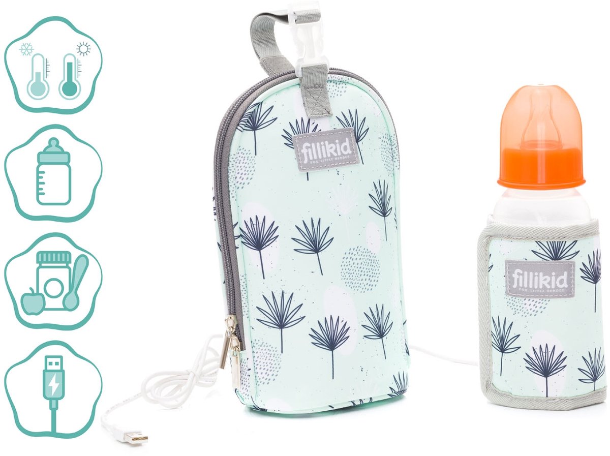 Bol.com Fillikid Flesverwarmer - Flesverwarmer voor onderweg incl USB - Babyvoeding Verwarmer - Voor thuis en onderweg - Palm aanbieding