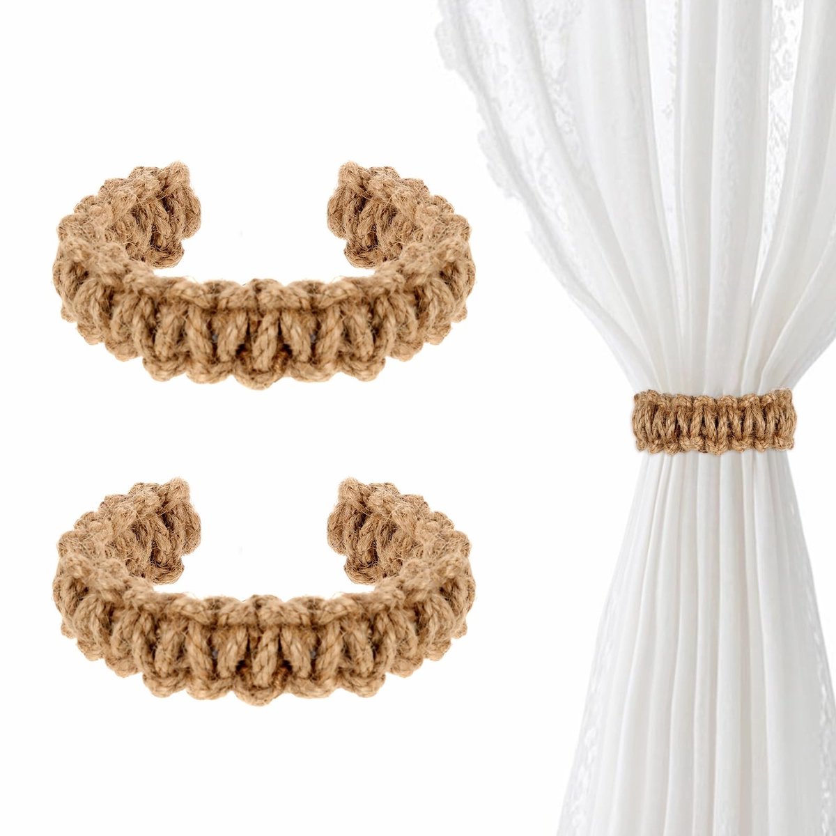 Dailygoods - Set van 2 Gevlochten Gordijnhouders voor Decoratie