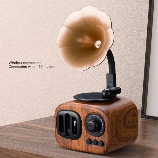 Retro Muziekluidspreker Vintage Draadloze Radio, Mini-grammofoon Fonograafvorm BT-luidspreker, Vintage Houtnerfpatroon USB-muziekspeler, voor Thuisfeest — afbeelding 3