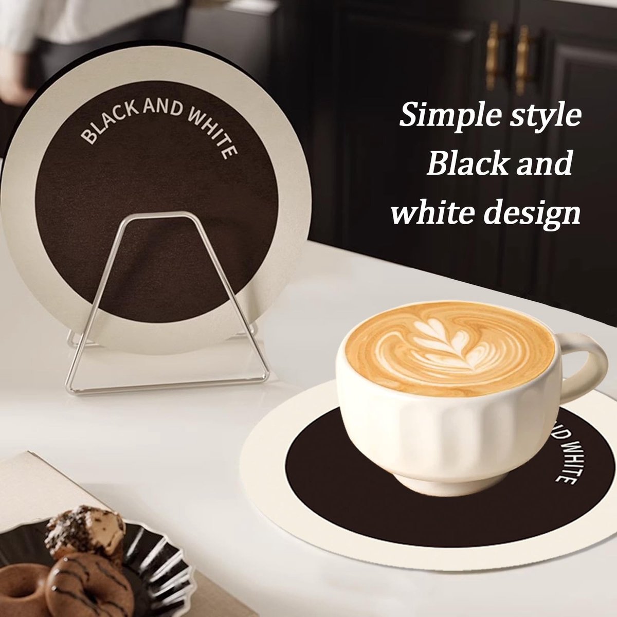 Dailygoods - Set van 4 Ronde Antislip Onderzetters van Kunstleer