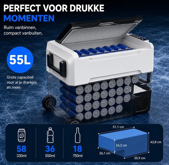 Celestul - Coolbox - Koelbox 55L - Elektrische Coolbox - Draagbare mini koelkast - Draagbare Auto Vriezer 12/24Volt - Zwart/Wit — afbeelding 2