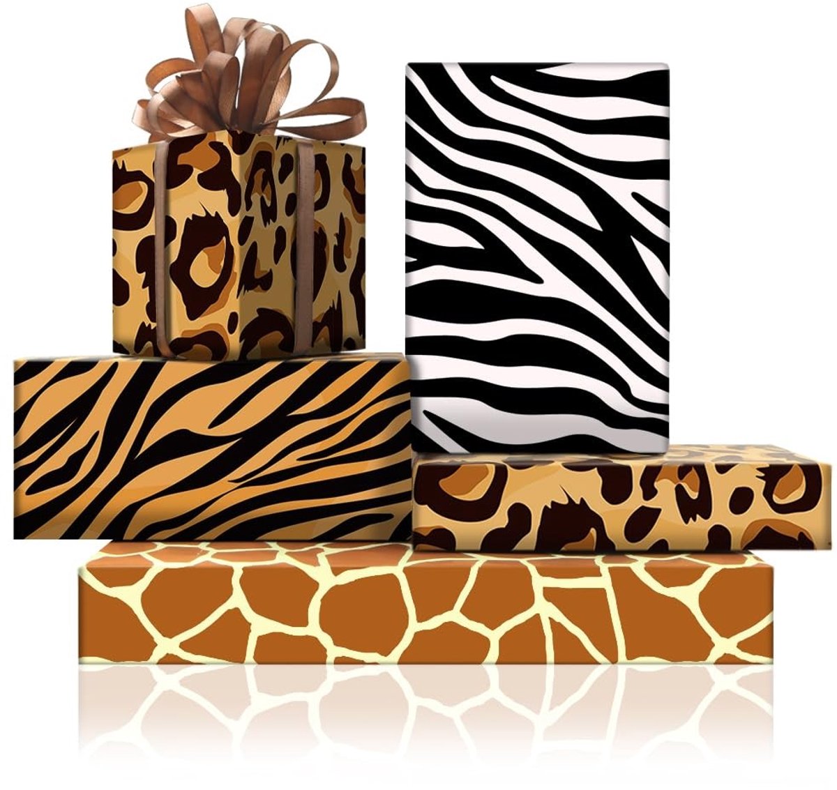 Dailygoods - Jungle Dier Bont Inpakpapier met 4 Ontwerpen en Zijde Lint
