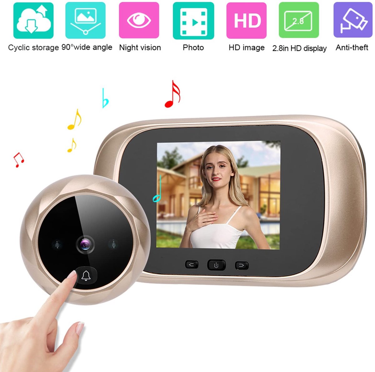 Dailygoods - Dailygoody - Visuele Deurkijker - Digitale Kijkgaatje-beveiligingscamera - 2,8-inch LCD-scherm - Goud - Infrarood Nachtzicht - Functie voor Foto's