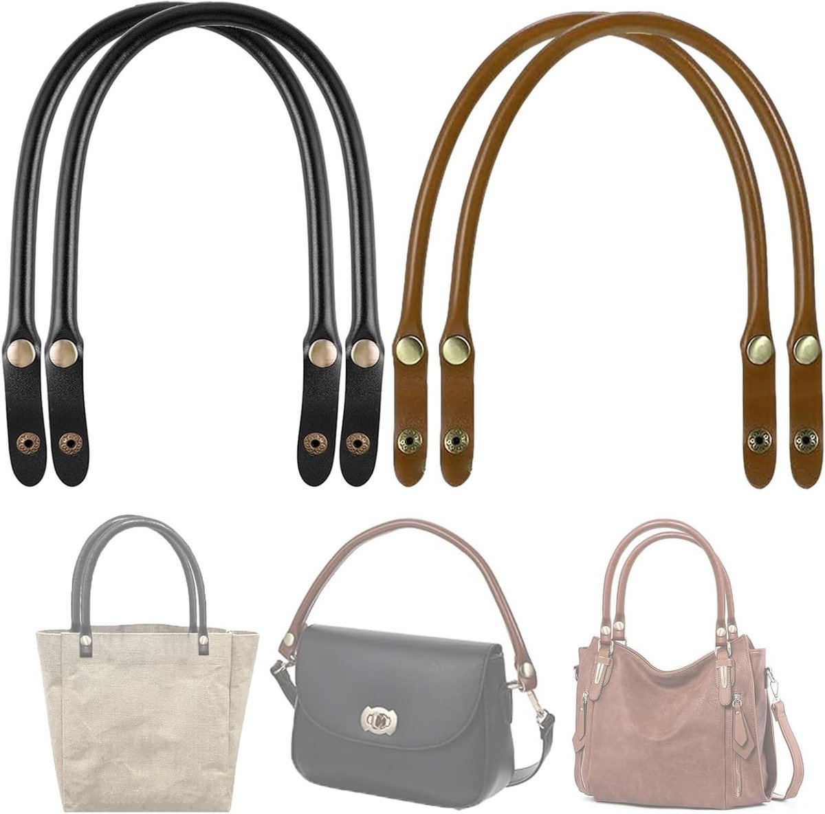 Verwisselbare leren handvatten voor handtassen, accessoires voor DIY tassen, geschikt voor schooltassen en gebreide tassen in zwart en bruin