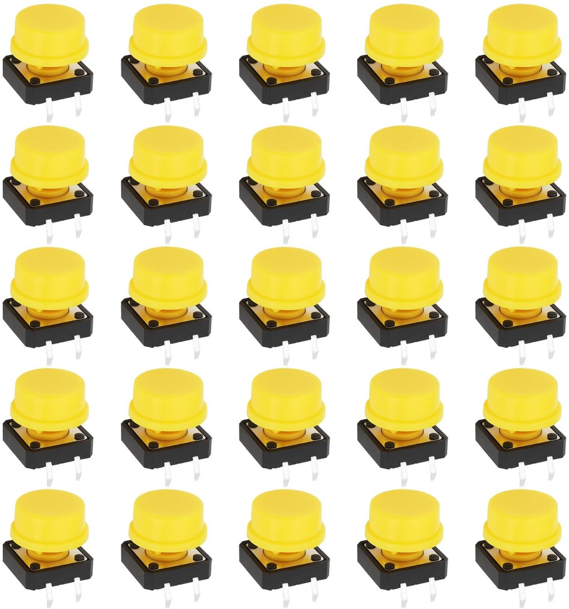 Dailygoods - Micro Drukknop Schakelaars - 4Pin Zelfreset - Perfect voor Elektronica - Geel - 25 Stuks - Ideaal voor Boten en Campers