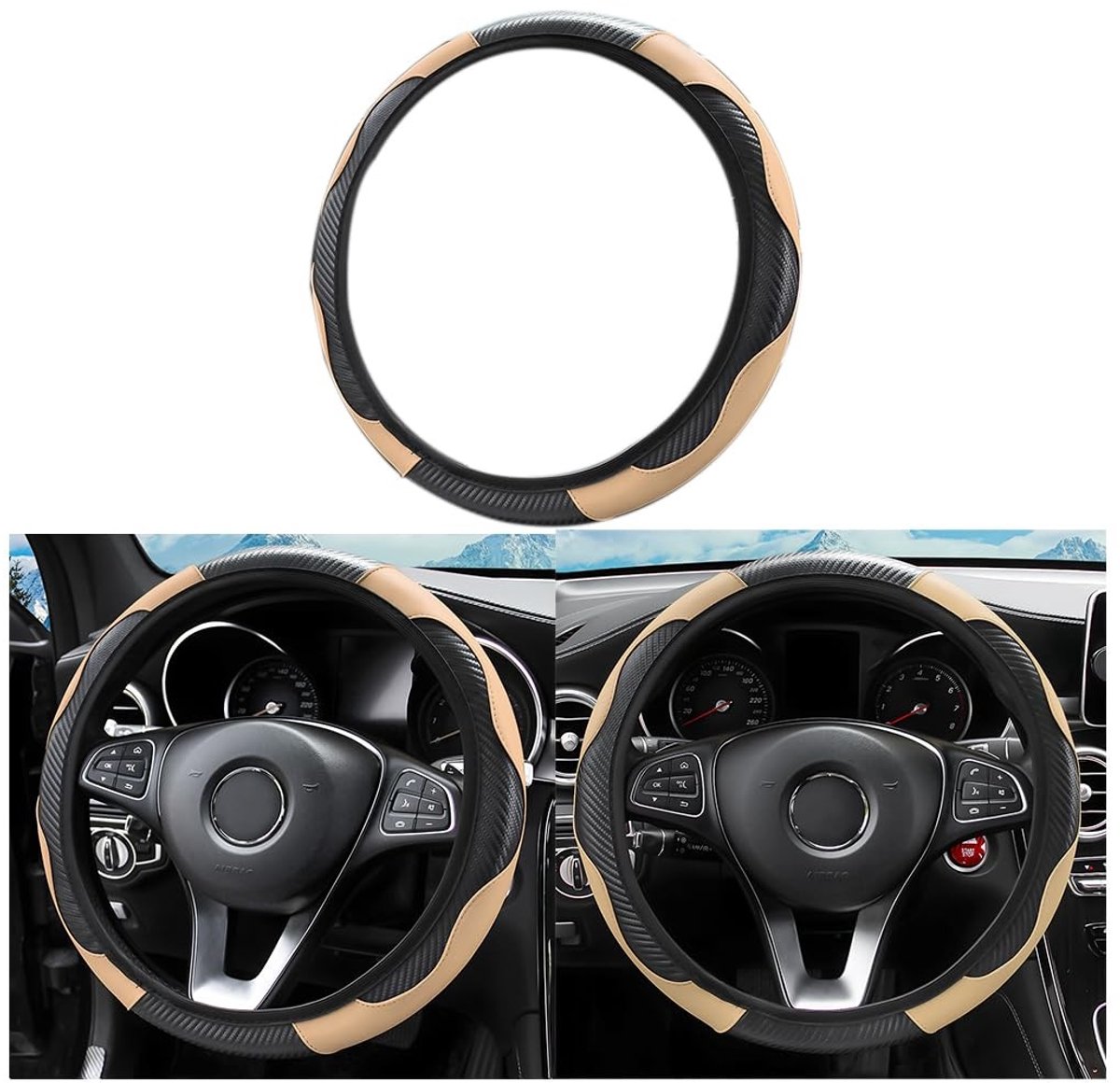Dailygoods - Dailygoody Universele stuurhoes voor auto's, antislip, ademend, duurzaam stuurhoes, microvezel leer, diameter 37-38 cm, stiksels, stretch, kleur stuur