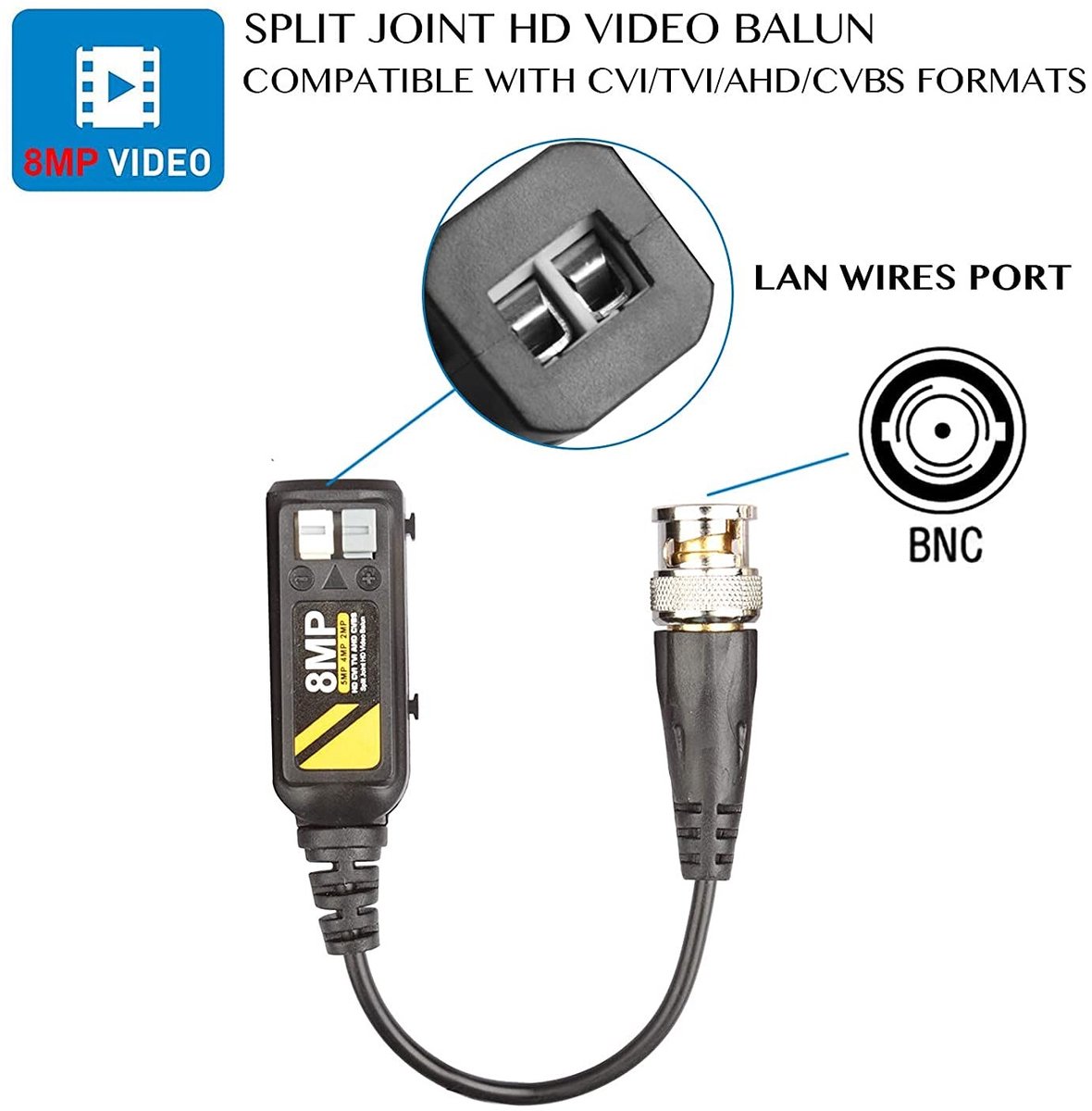 Dailygoods - Dailygoody - Video Balun Transceiver - 8MP HD - Voor CCTV Camera's - BNC Aansluiting - Beveiligingscamera - Hoge kwaliteit - Geschikt voor Beveiliging...