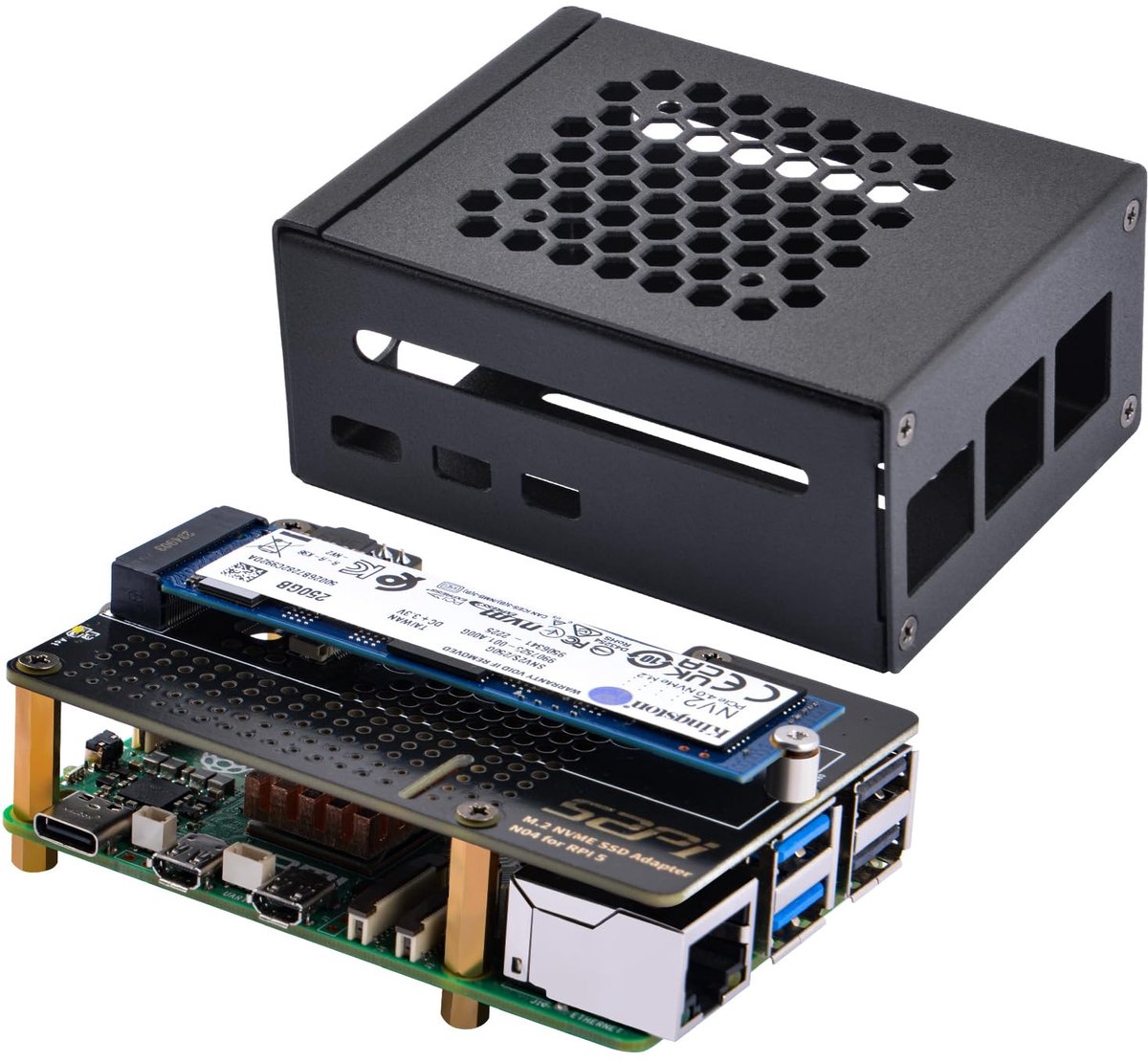Dailygoods - Dailygoody - Metalen Behuizing - NVMe SSD - Ondersteunt M.2 SSD 2230 2242 2260 2280 - Geschikt voor Raspberry Pi 5 - Compact ontwerp - Inclusief PCIe