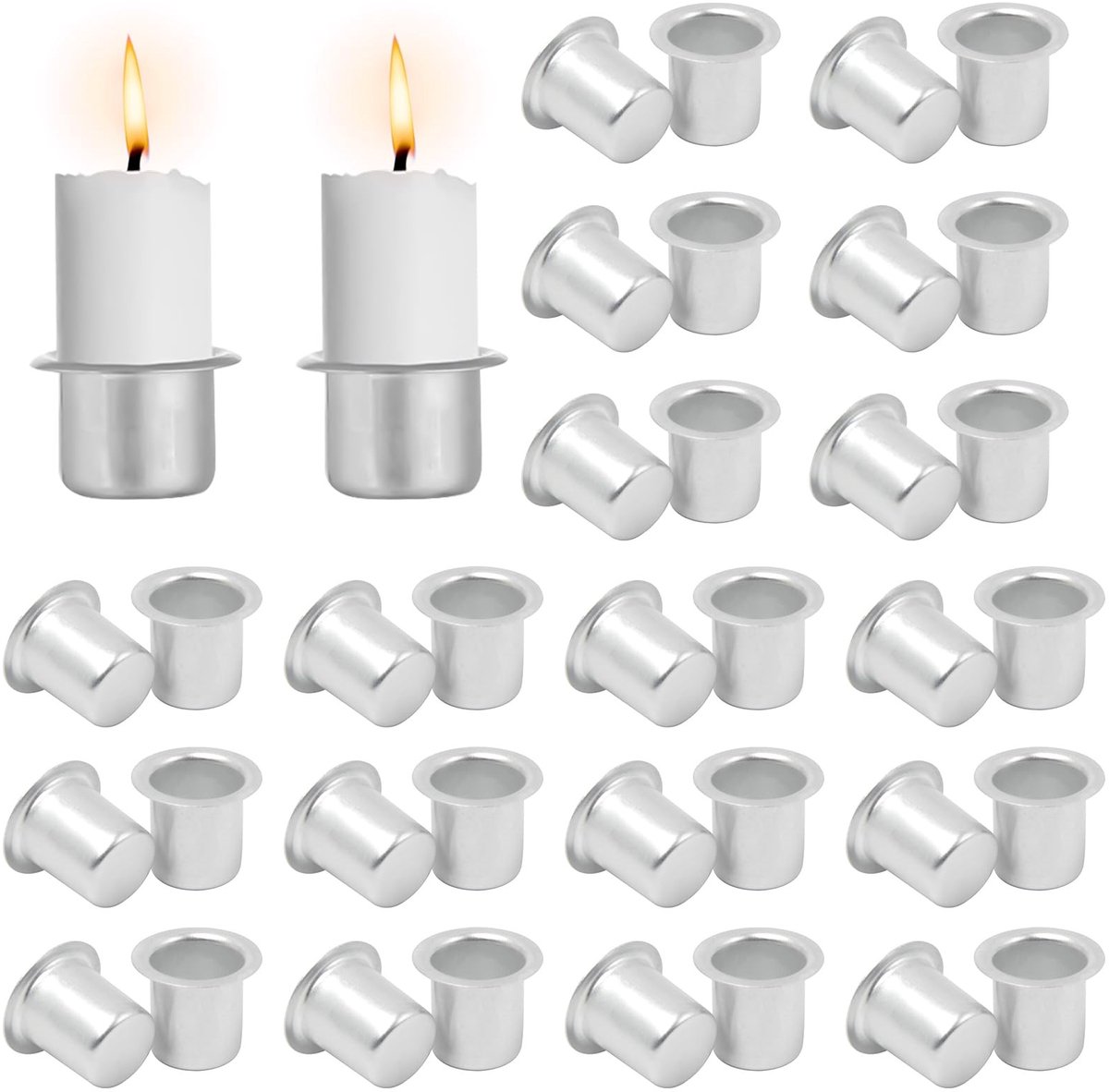 Dailygoods - Dailygoody - Kaarsenhouders - Mini Kaarsenhouders Set - Aluminium - Decoratieve Kandelaar - Zilver - Geschikt voor Staafkaarsen - 36 Stuks