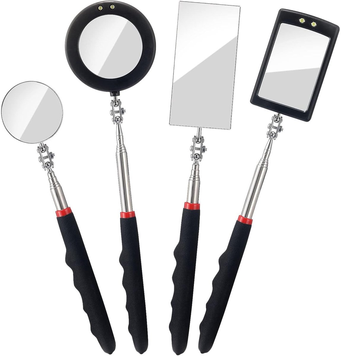Dailygoods - Dailygoody - Telescopische Inspectiemirror - LED Verlichting - 4-delige Set - Voor voertuigen - Handgereedschap - Inspecteren - Kleine onderdelen - Co..