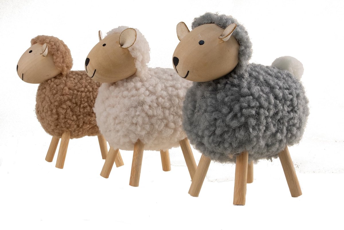 Dailygoods - Set van 3 Decoratieve Paashazen van Wol en Hout