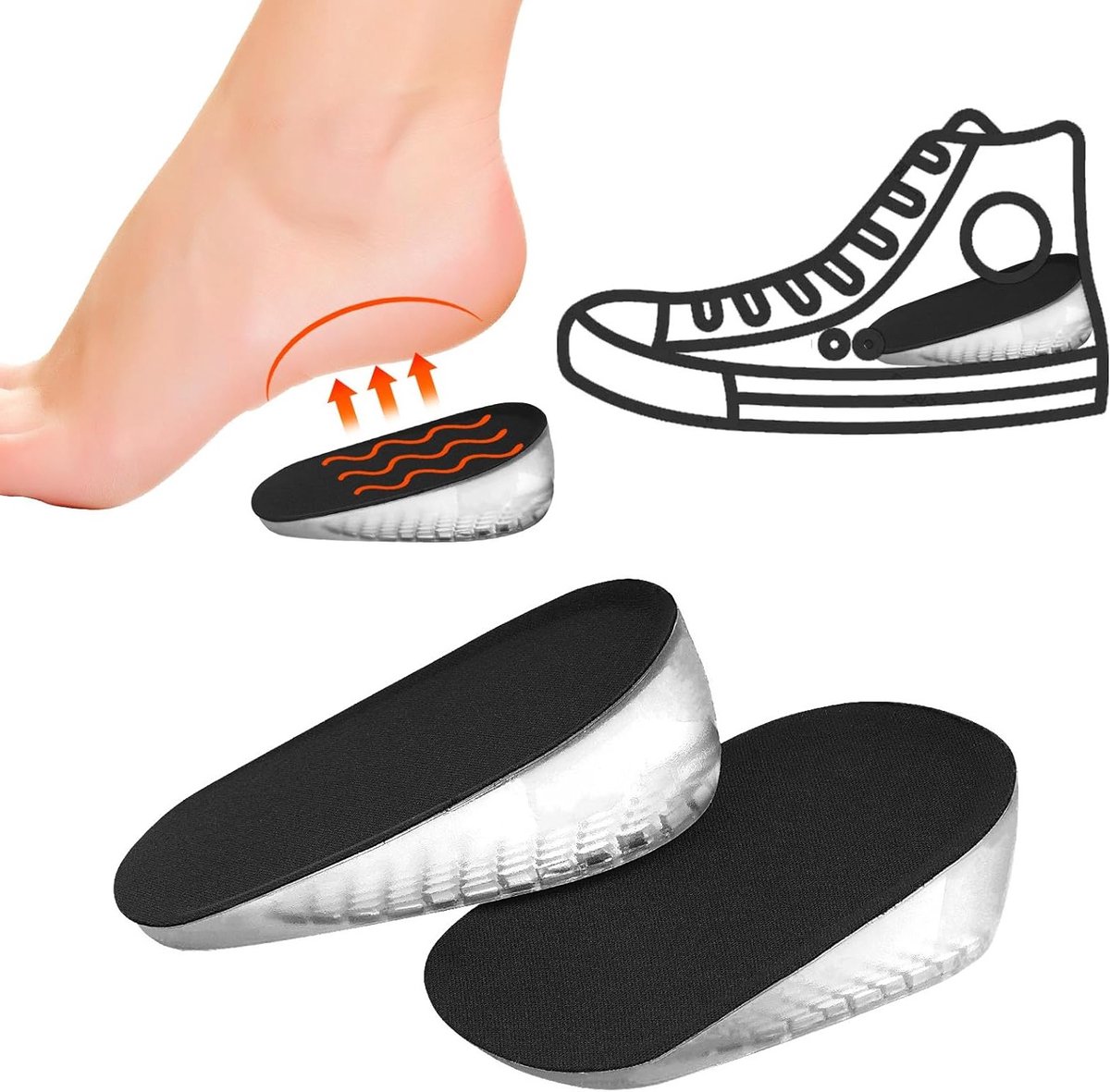 3 cm Zwarte Gel Inlegzolen Unisex voor Schoenen - Medische Gel voor Hielpijn, Vermoeidheid en Comfort