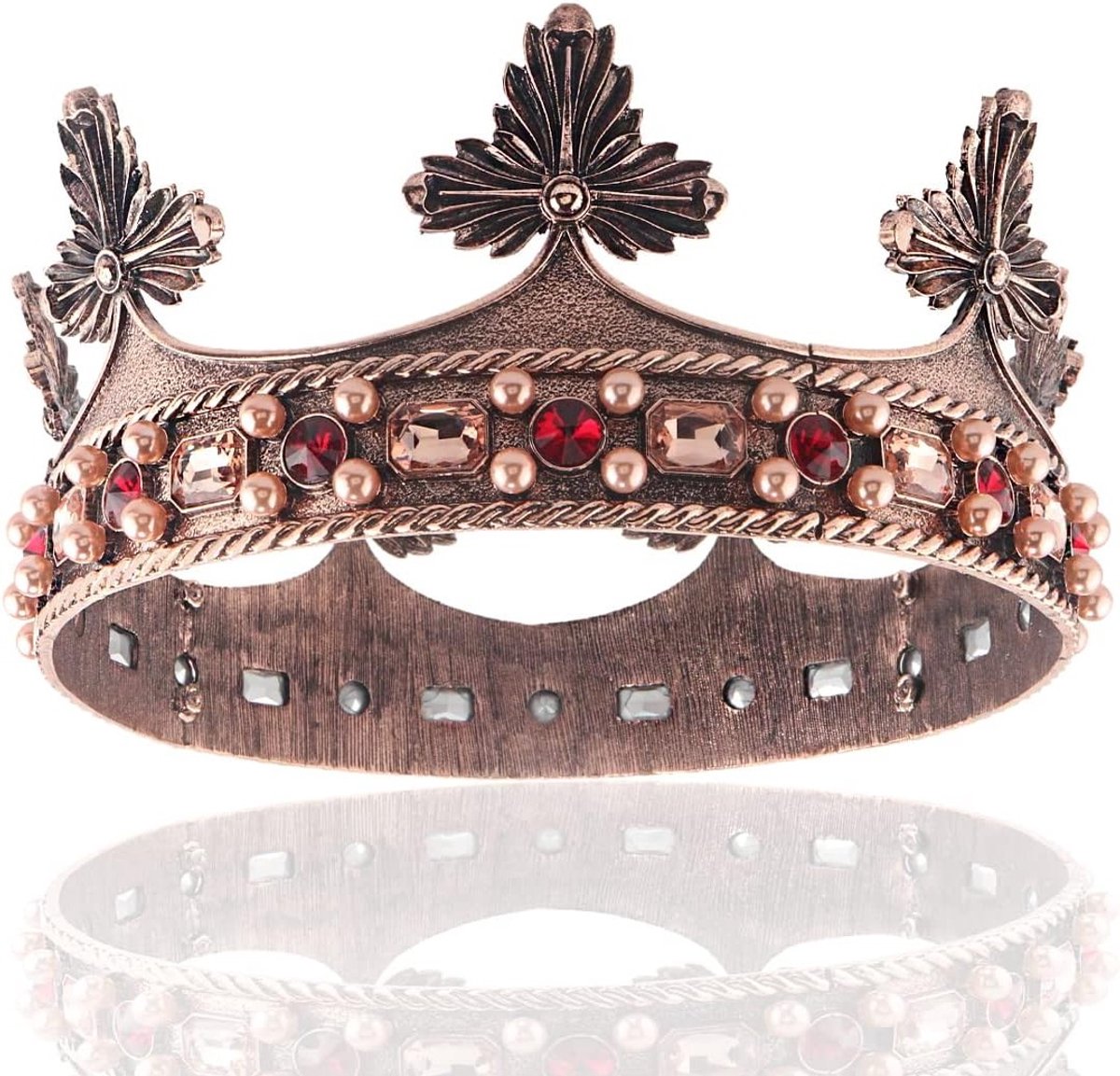 Grote kroon met kristallen en parels voor mannen en vrouwen - Haaraccessoires voor verjaardagsfeesten en Halloween kostuums