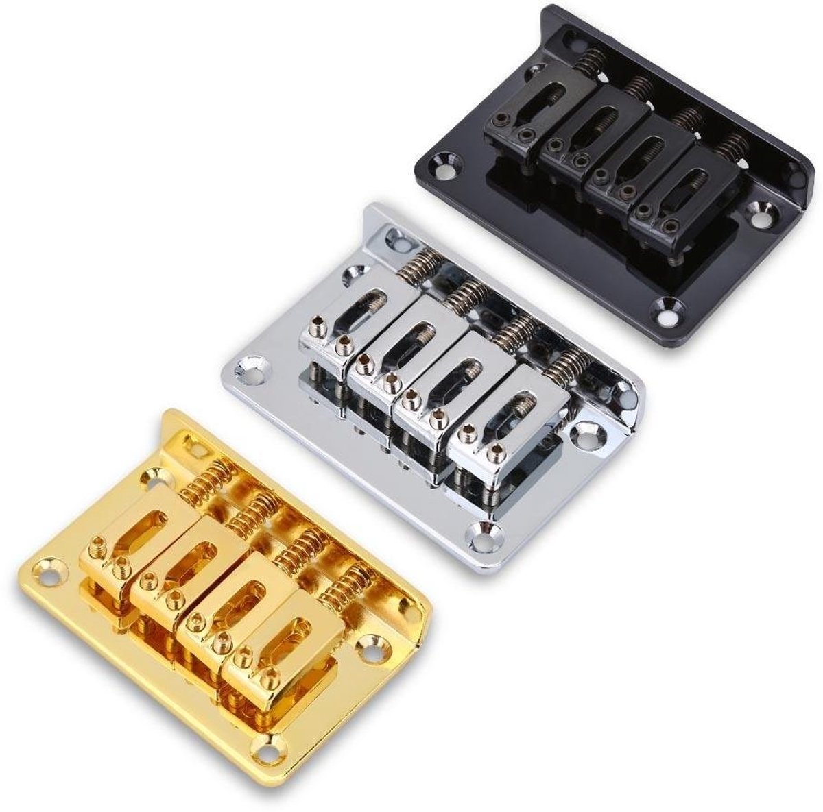 Dailygoods - Dailygoody - Cigarbox Ukelele Gitaarbrug - Robuuste Reserveonderdelen - Goud/Zilver/Zwart - Voor Elektrische Gitaren - 4 Snaren - Duurzaam Materiaal