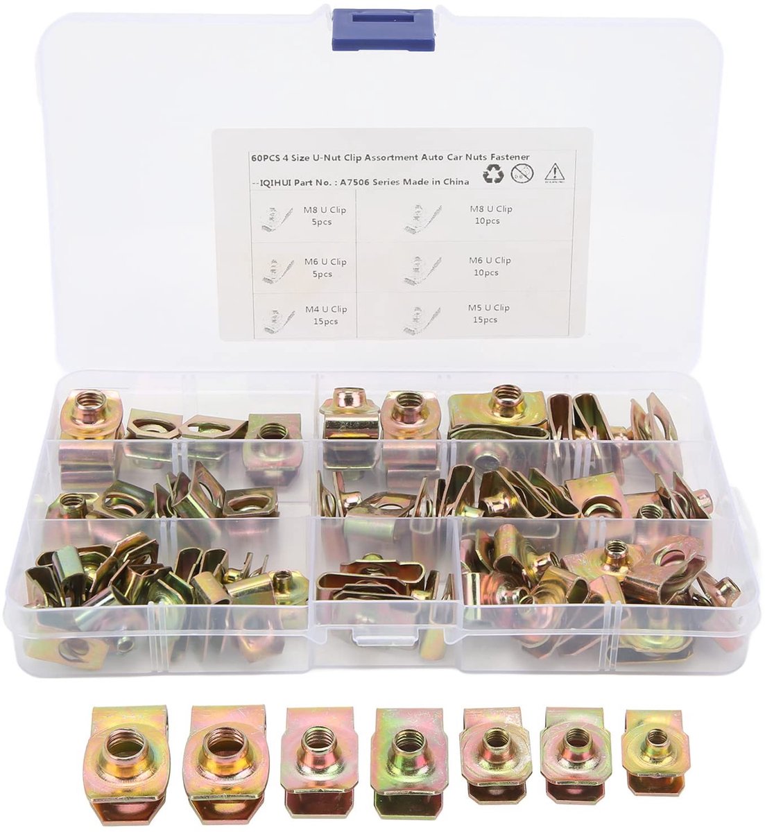 Dailygoods - Dailygoody - U Moer Clip Kit - 60 Stuks - Sterke Roestweerstand - M4 M5 M6 M8 - Hoge Elasticiteit - Geschikt voor Auto Motorfiets - Noten Set
