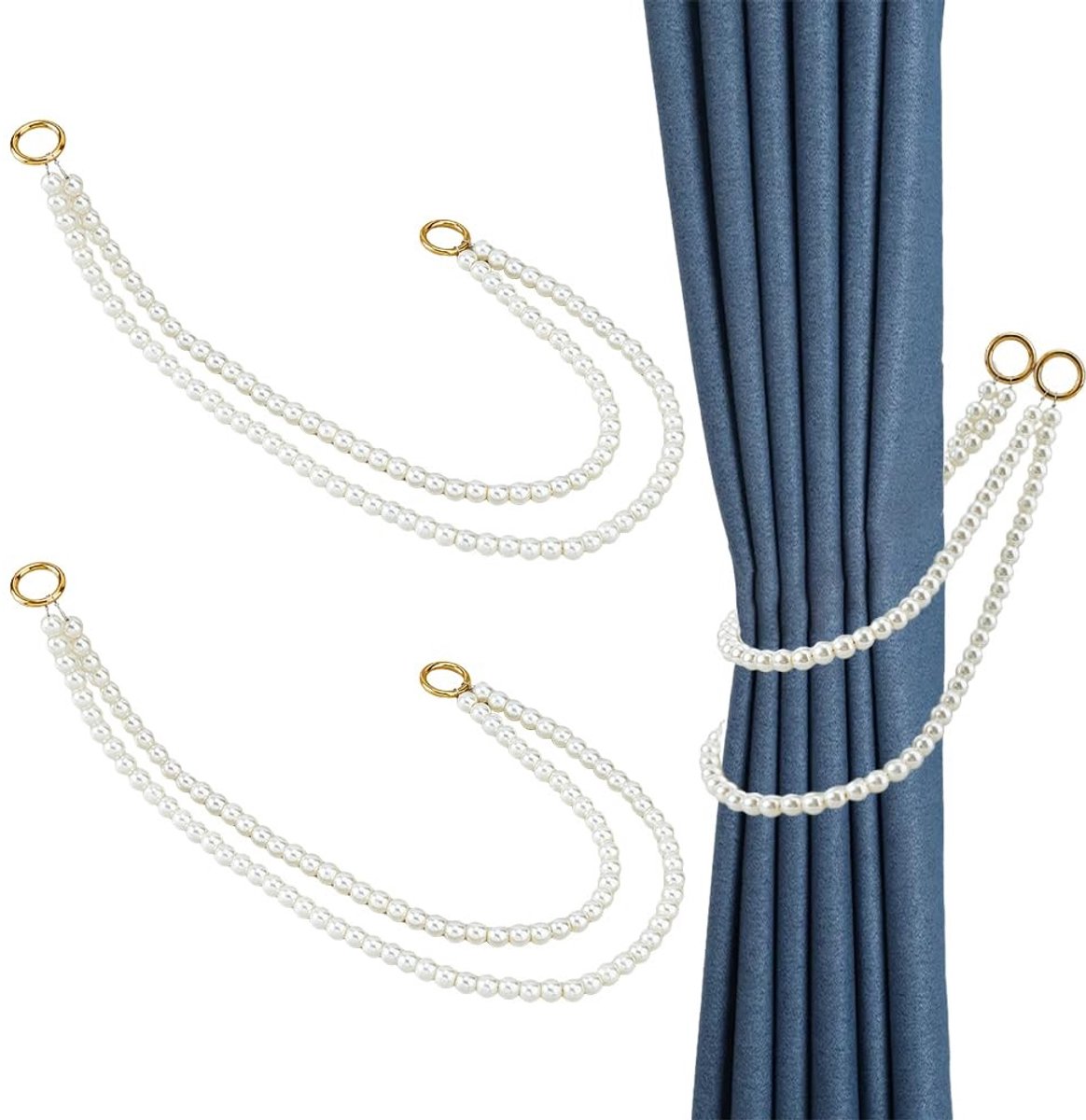 Dailygoods - Dailygoody - Parelgordijnbanden - Decoratieve gordijnhouders - Lichtgeel - Gordijn tiebacks - Perfect voor elk interieur - Inclusief metalen ringen